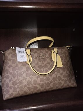 Coach Signature Dome Satchel in Brown with Yellow Trim New With Tags